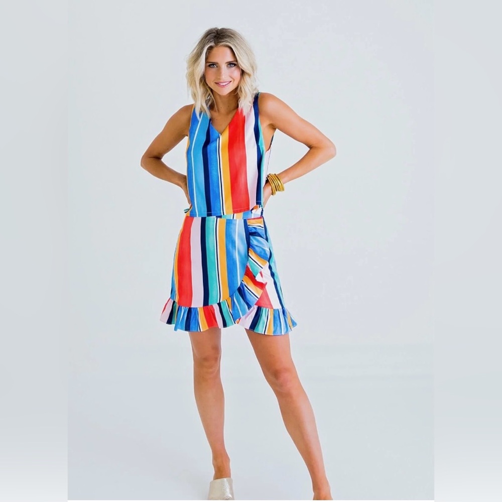 Morgan Claire two piece striped skirt set size large